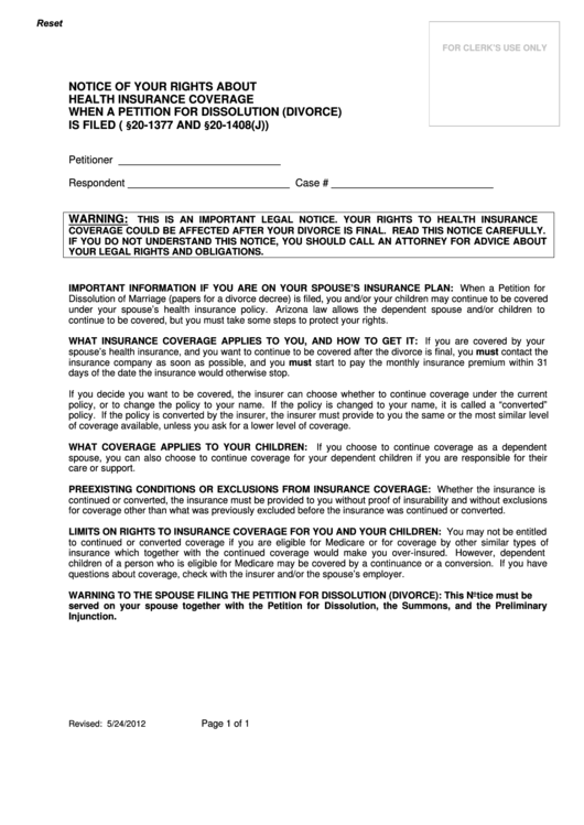 Fillable Notice Form For Your Rights About Heath Insurance Coverage Printable pdf