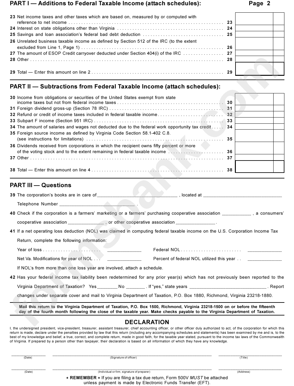 Form 500 - Virginia Corporation Income Tax Return - 2001