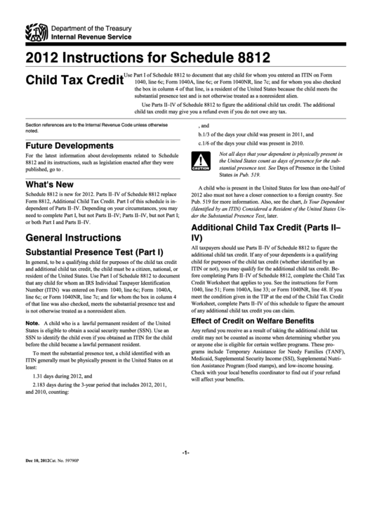 Instructions For Schedule 8812 - Child Tax Credit - 2012 Printable pdf