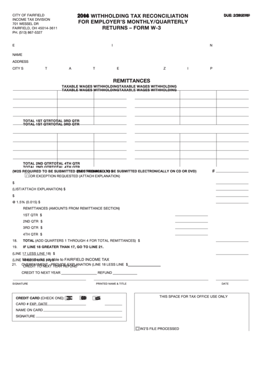 Form W-3 -For Employer