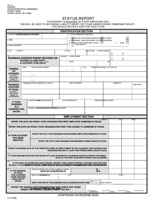 Form C-1bk - Status Report - 1999 Printable pdf