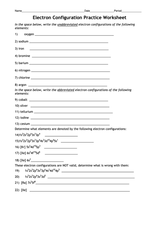 Electron Configuration Practice Worksheet Mayfield City Schools Printable Pdf Download