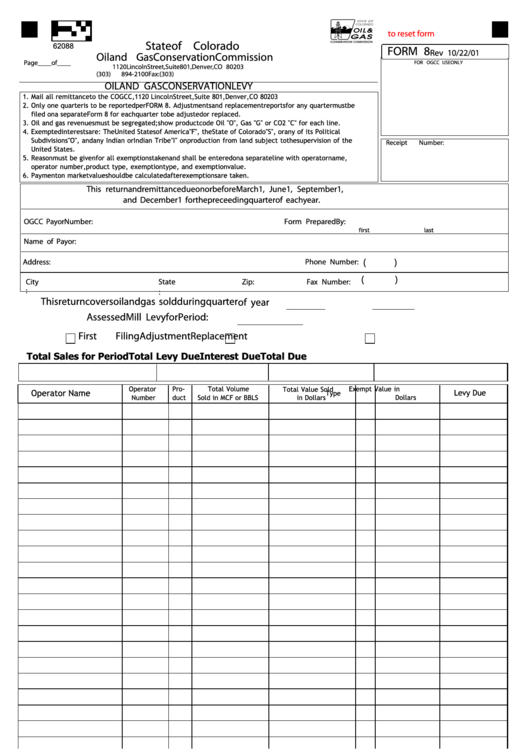 Fillable Form 8 - Oil And Gas Conservation Levy Printable pdf