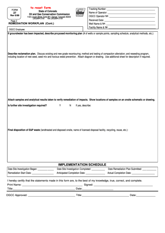 Fillable Form 27 - Remediation Workplan Printable pdf