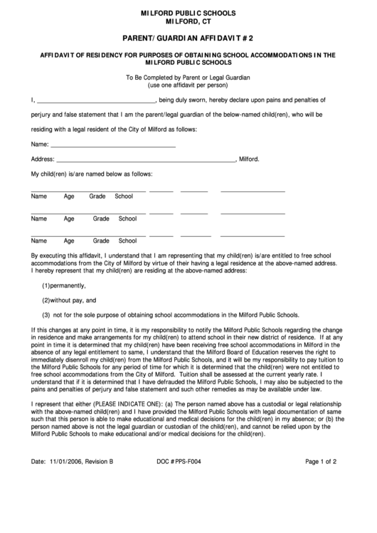 Form Pps-F004 - Affidavit Of Residency For Purposes Of Obtaining School Accommodations Printable pdf