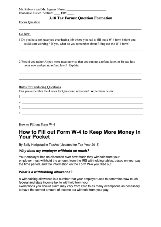 Tax Forms: Question Formation Printable pdf