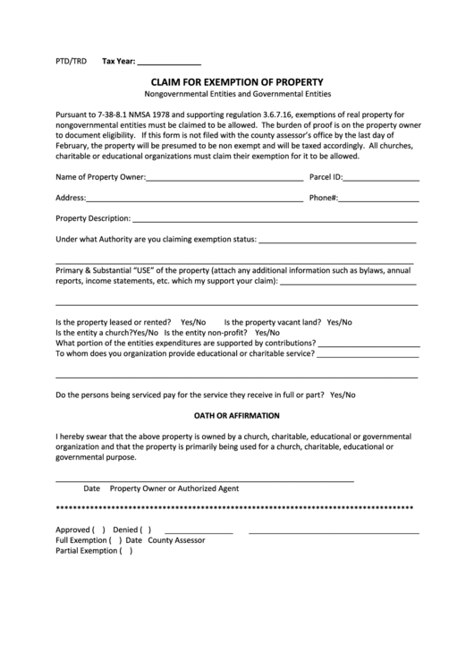 Claim Form For Exemption Of Property Printable pdf