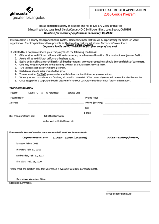 Fillable Corporate Boothing Application Form Printable pdf