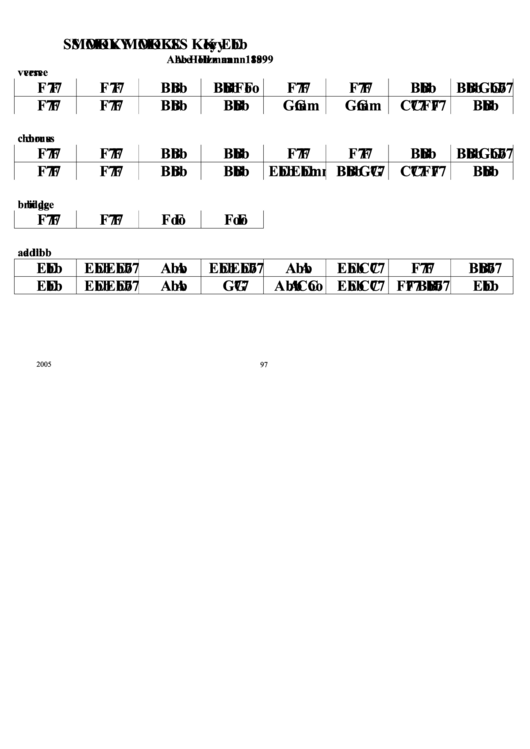 Smoky Mokes (Key Eb) Chord Chart Printable pdf