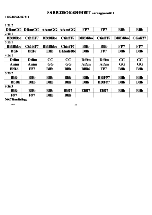 Jazz Chord Chart - Saratoga Shout (Arrangement 1) Printable pdf