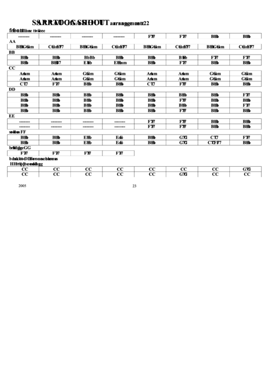 Saratoga Shout (Arrangement 2) Chord Chart Printable pdf