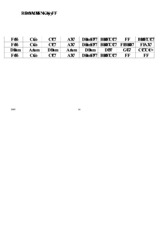 Roamin (Key F) Chord Chart Printable pdf