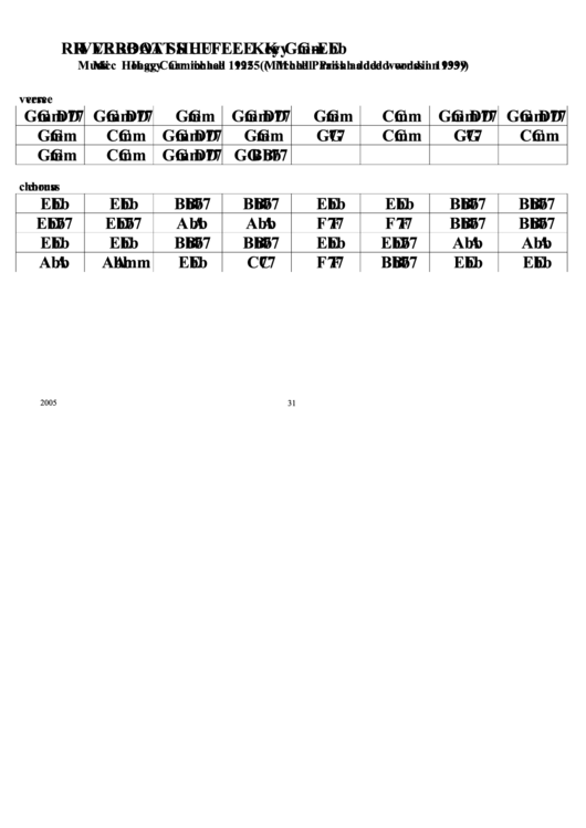 Riverboat Shuffle (Key Gm-Eb) Chord Chart Printable pdf