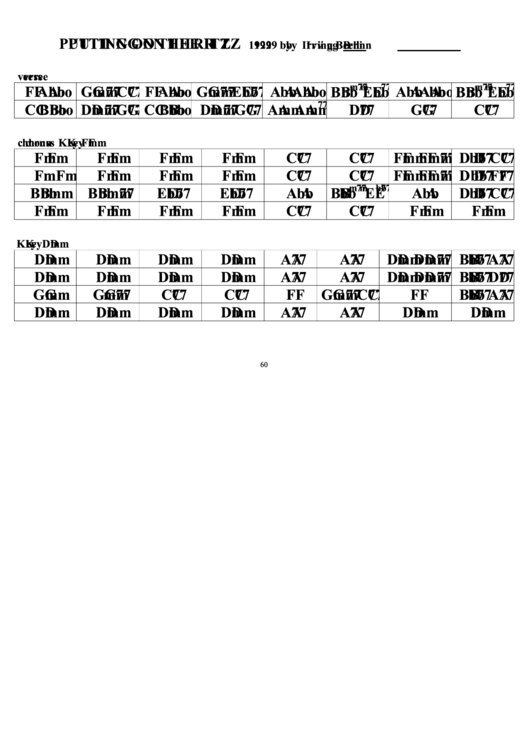 Putting On The Ritz (1929 By Irving Berlin) Chord Chart Printable pdf