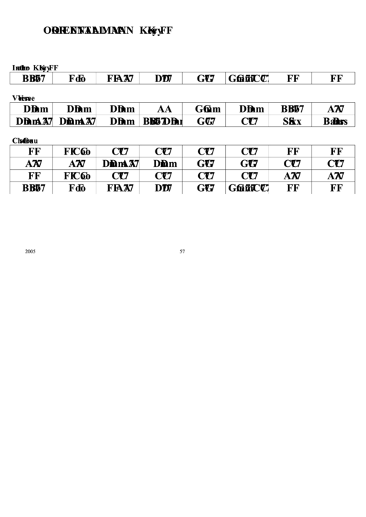 Oriental Man (Key F) Chord Chart Printable pdf