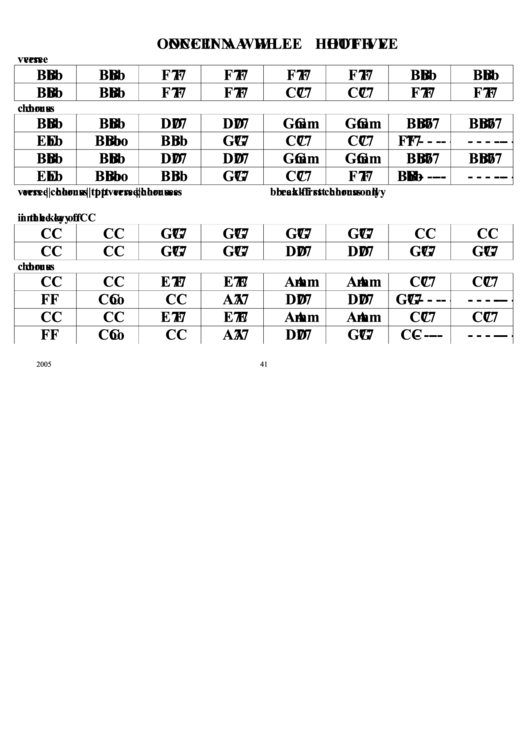 Once A While (Hot Five) Chord Chart Printable pdf