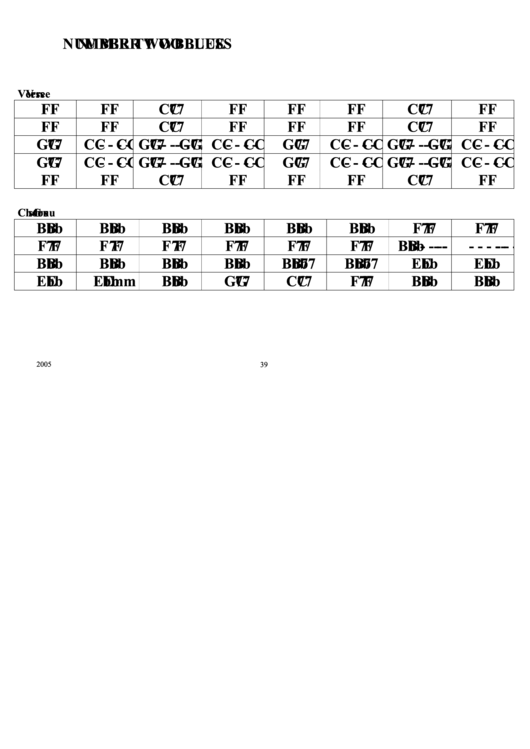 Number Two Blues Chord Chart Printable pdf