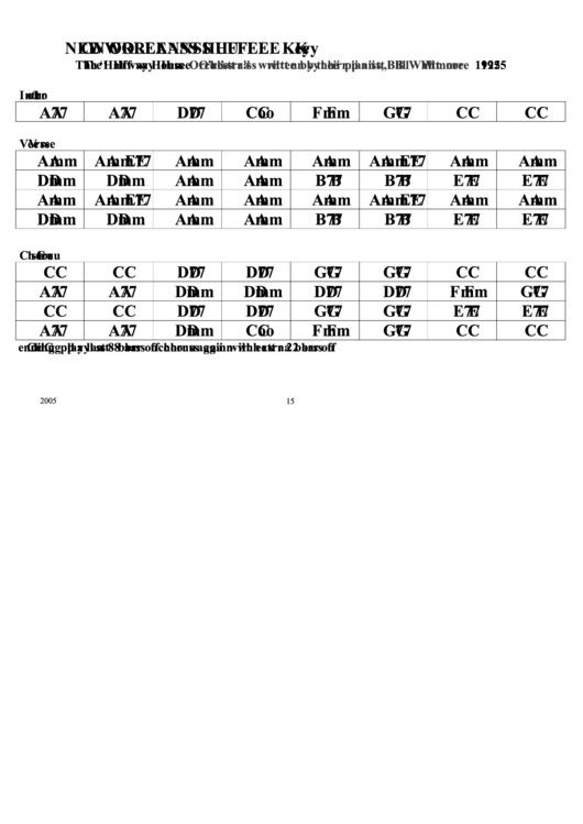 New Orleans Shuffle (Key C) Chord Chart Printable pdf