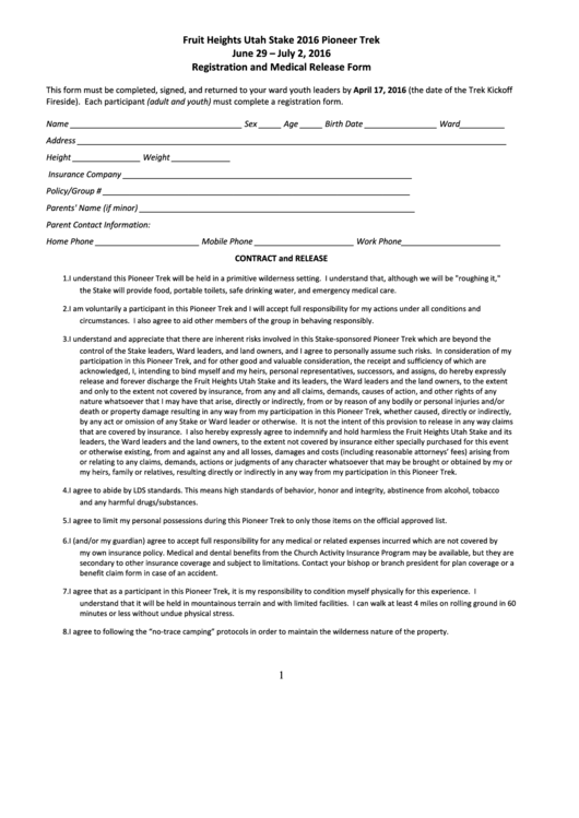 Registration And Release Form