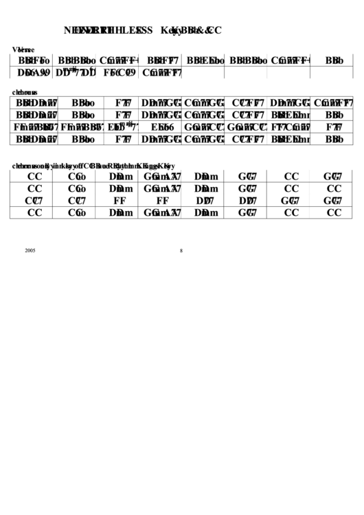 Nevertheless (Key Bb And C) Chord Chart Printable pdf