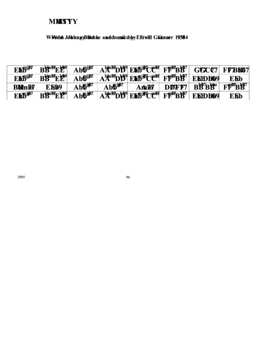Misty Chord Chart Printable pdf