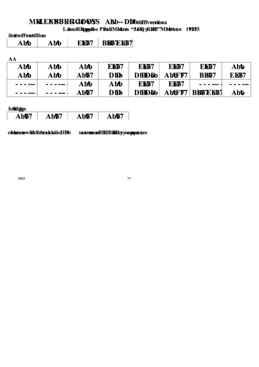 Milenburg Joys (Ab - Db Diff Version) Chord Chart Printable pdf