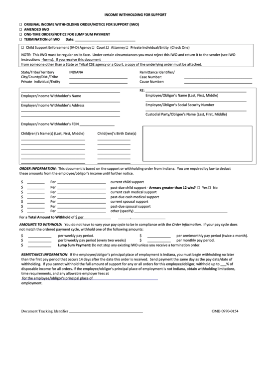 Fillable Income Withholding For Support Form Printable pdf