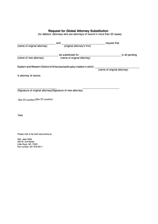 Fillable Request Form For Global Attorney Substitution Printable pdf