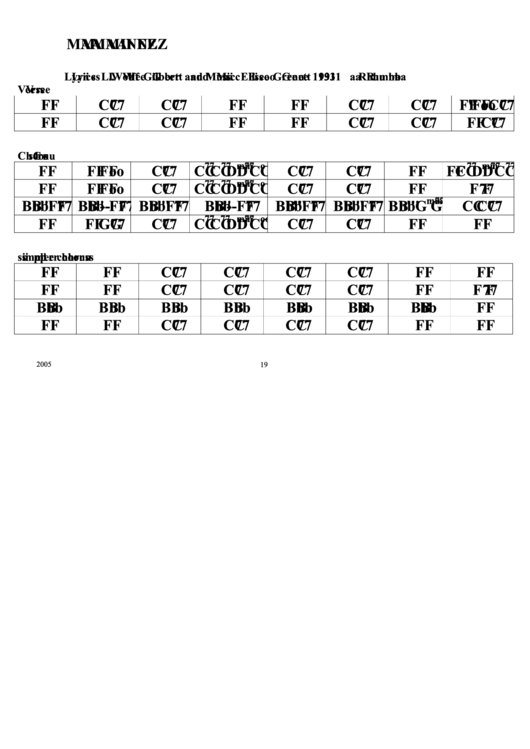 Mama Inez Chord Chart Printable pdf