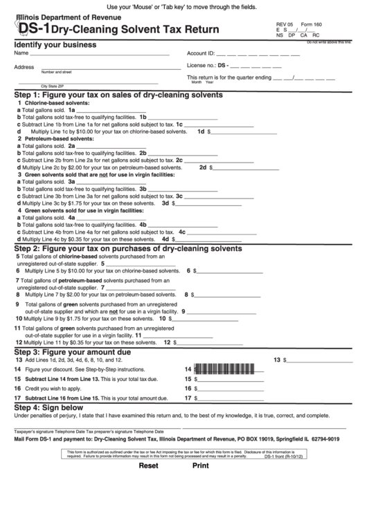 Fillable Form Ds-1 Dry-Cleaning Solvent Tax Return Printable pdf