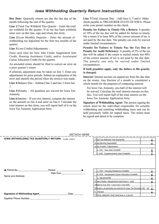 Form 44095 Iowa Withholding Tax Quarterly Return printable pdf download