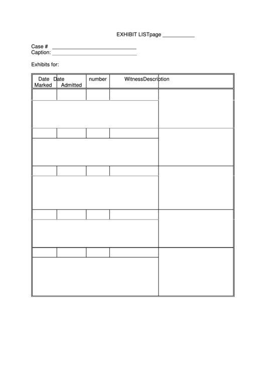 Exhibit List Template Printable Pdf Download