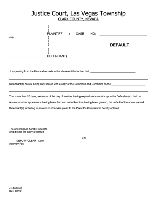 Fillable Form Jc-6 - Nevada Justice Court Template Printable pdf