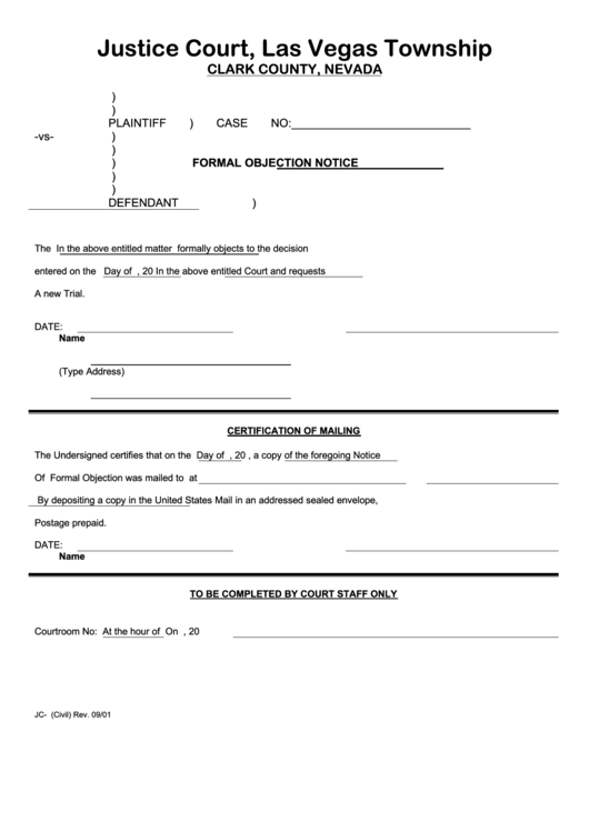 Fillable Formal Objection Notice Form Printable pdf