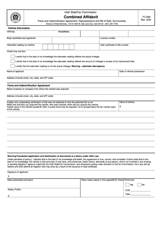Form Tc-569 - Combined Affidavit Printable pdf