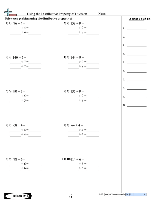 Using The Distributive Property Of Division Worksheet printable pdf