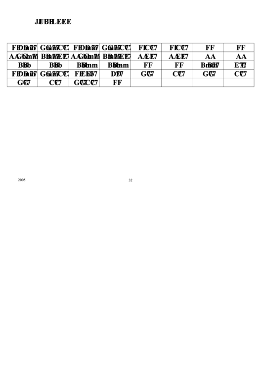 Jubilee Chord Chart Printable pdf