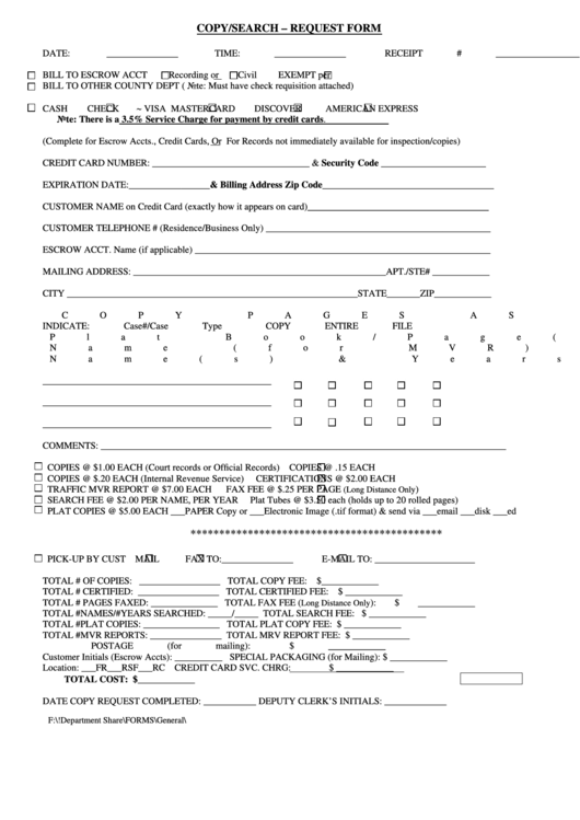 Copy/search Request Form - Florida Printable pdf