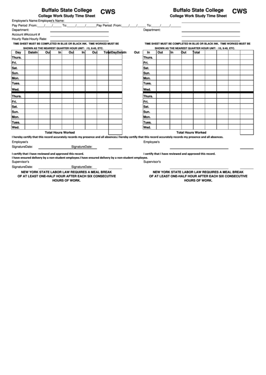 Cws - Study Time Sheet Template Printable pdf