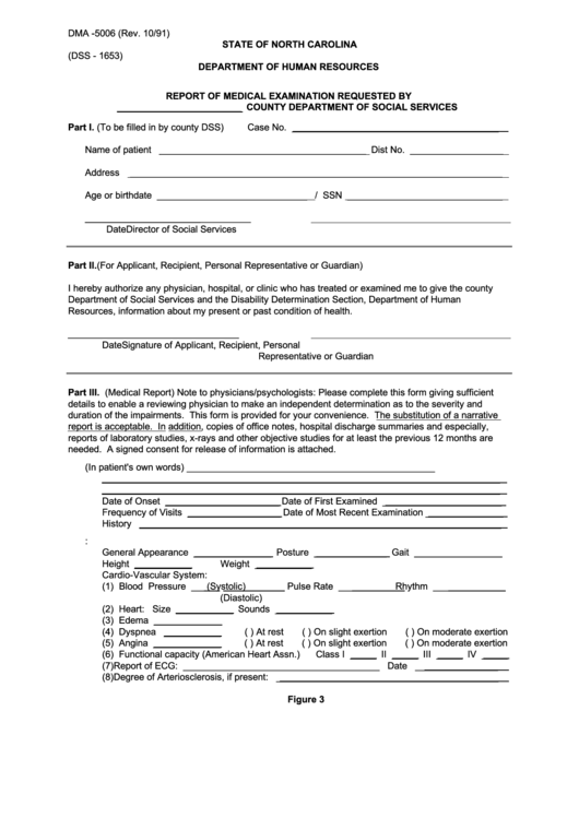 Form Dma 5006 - Report Of Medical Examination North Carolina Department Of Human Resources Printable pdf