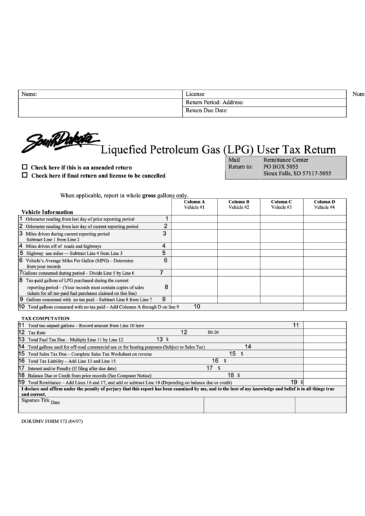 Liquefied Petroleum Gas (Lpg) User Tax Return Form Printable pdf