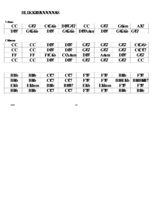 I Like Bananas Chord Chart Printable pdf