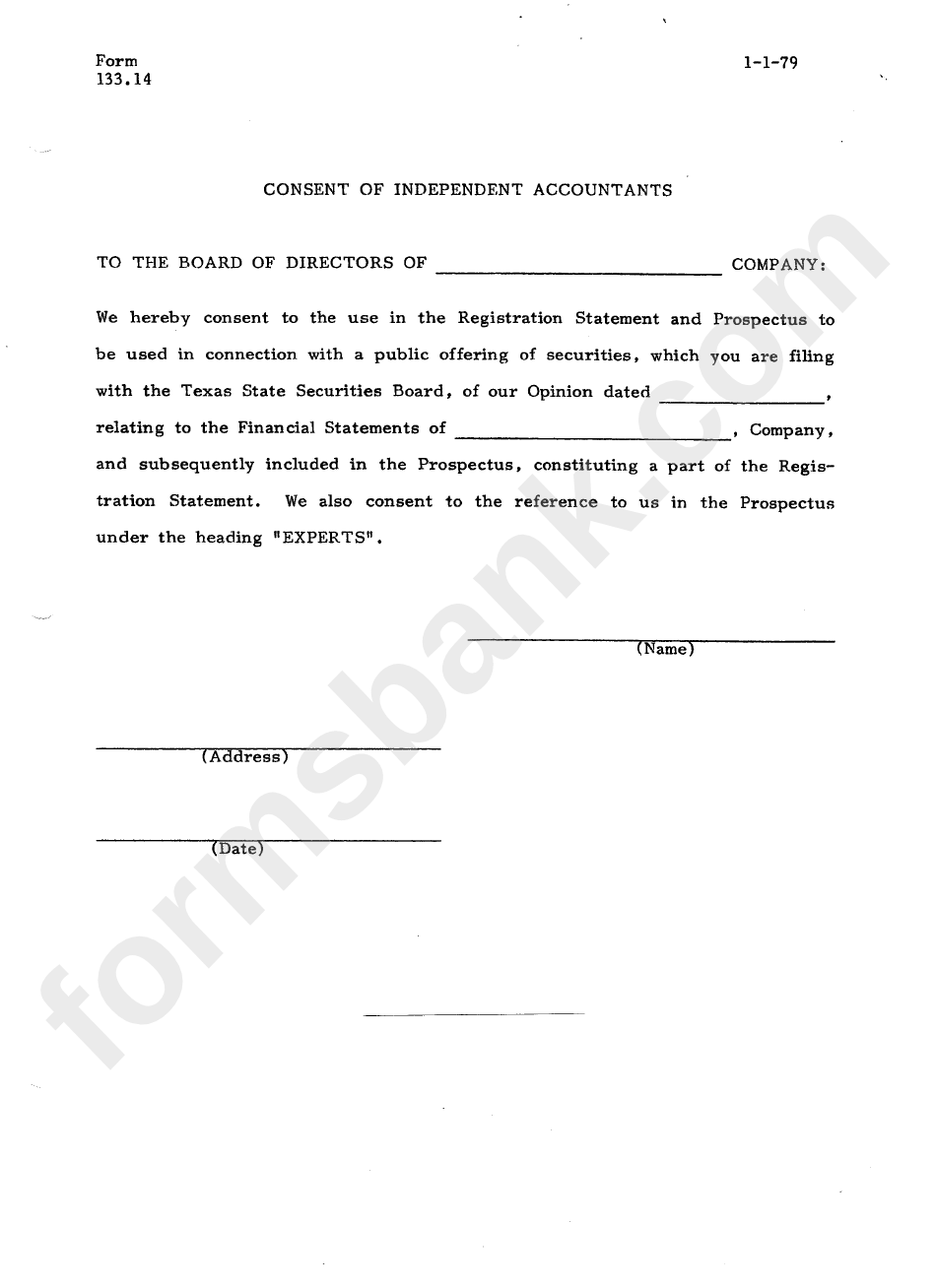 Form 133.14 - Consent Of Independent Accountants - 1979