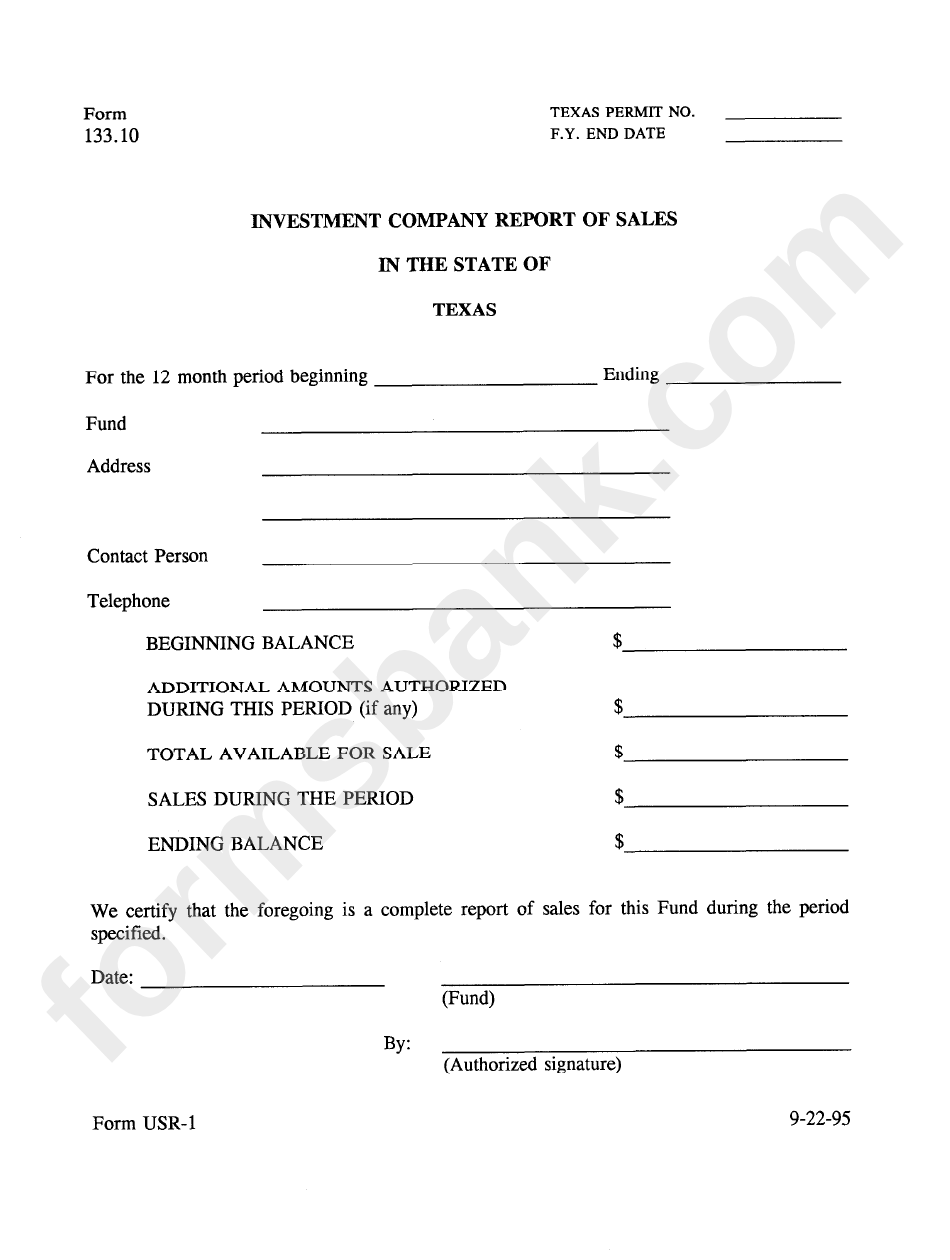 Form 133-10 - Investment Company Report Of Sales - 1995