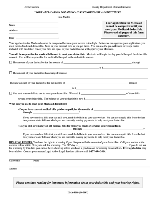 Form Dma-5099 - North Carolina Department Of Social Services Printable pdf