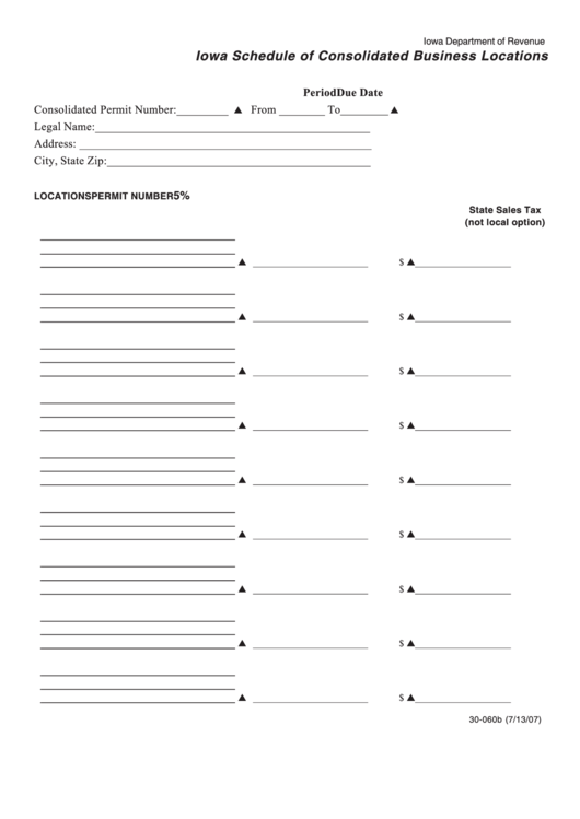 Iowa Schedule Of Consolidated Business Locations Template Printable pdf