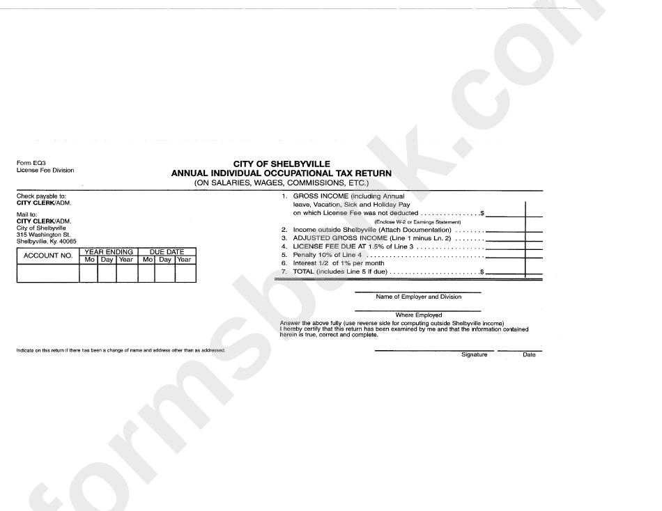 Form Eq3 - Annual Individual Occupational Tax Return