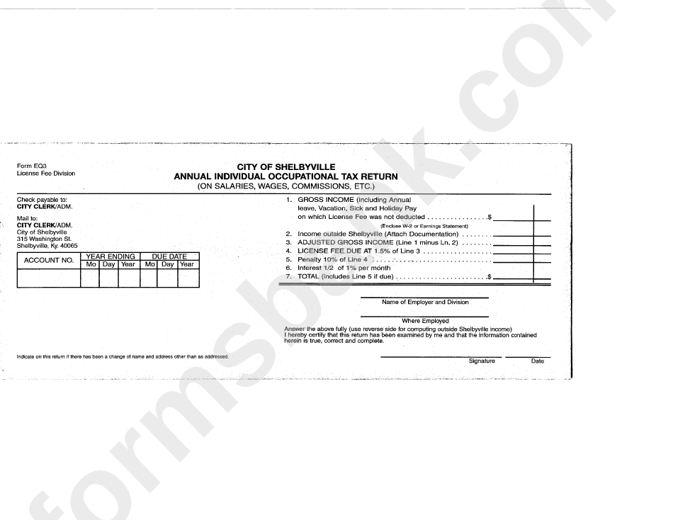 Form Eq3 - Annual Individual Occupational Tax Return