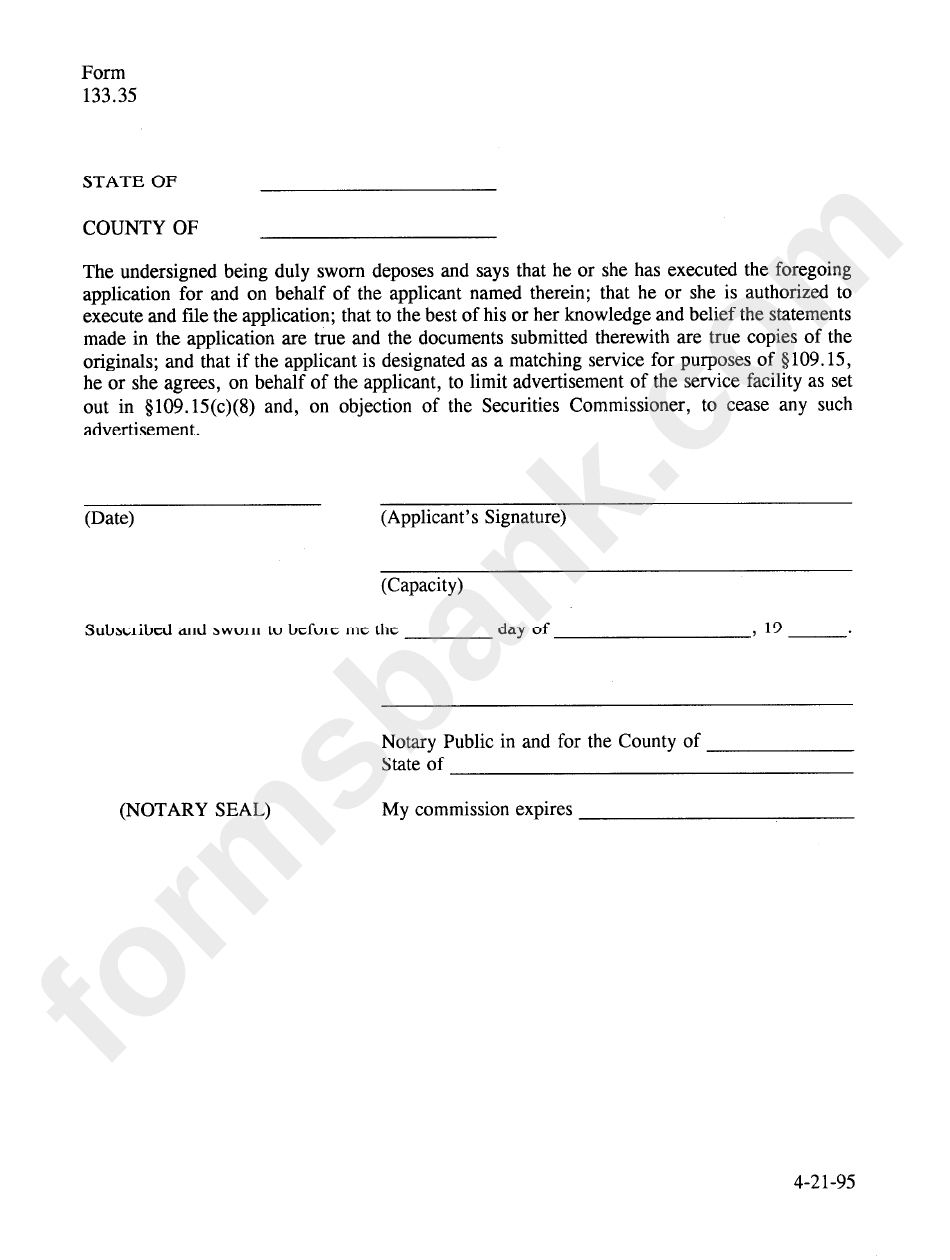 Form 133.35 - Application For Designation As Matching Service - 1995