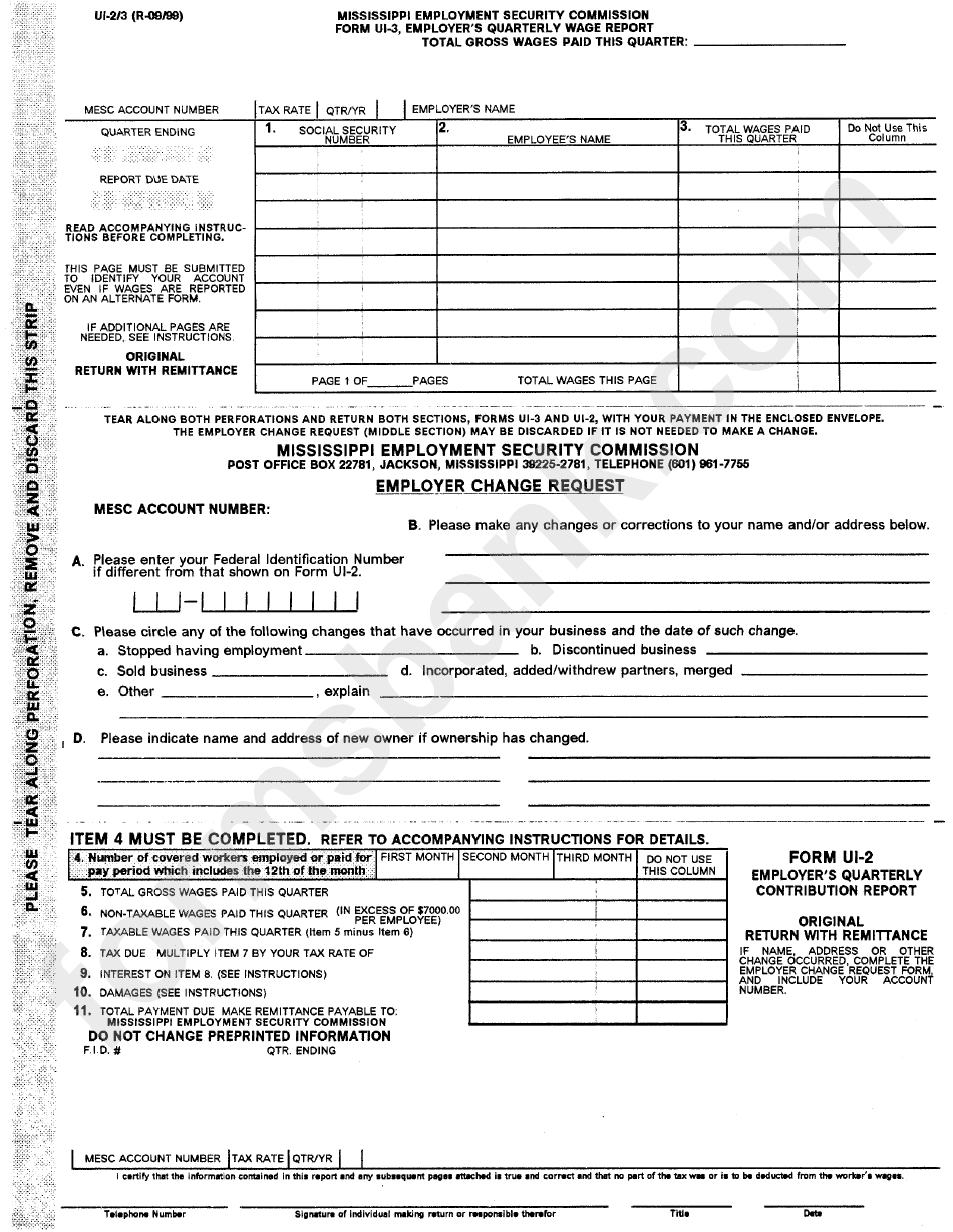 Form Ui-3 - Employers Quarterly Wage Report - 1999